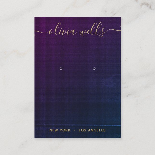 Purple Navy Texture Script Earring Display Business Card (Front)