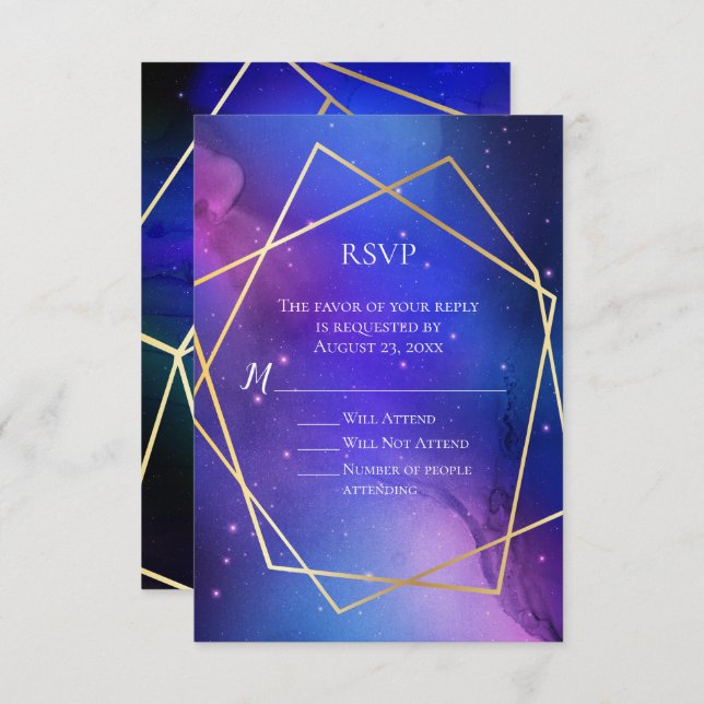 Purple Nebula Celestial Art Geometric Gold RSVP Invitation (Front/Back)