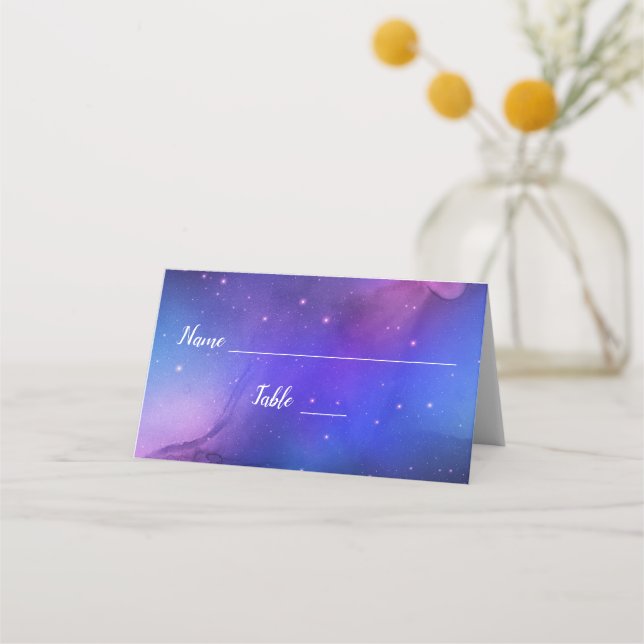 Purple Nebula Celestial Art Wedding Table Place Place Card (Front)