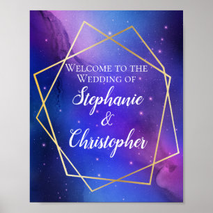 Purple Nebula Celestial Geometric Gold Welcome Poster