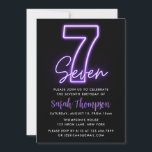 Purple Neon 7th Birthday Invitation<br><div class="desc">Design features Purple Neon graphics on Front side.</div>