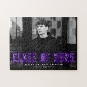 Purple Neon Class of 2025 Graduation Photo Jigsaw Puzzle