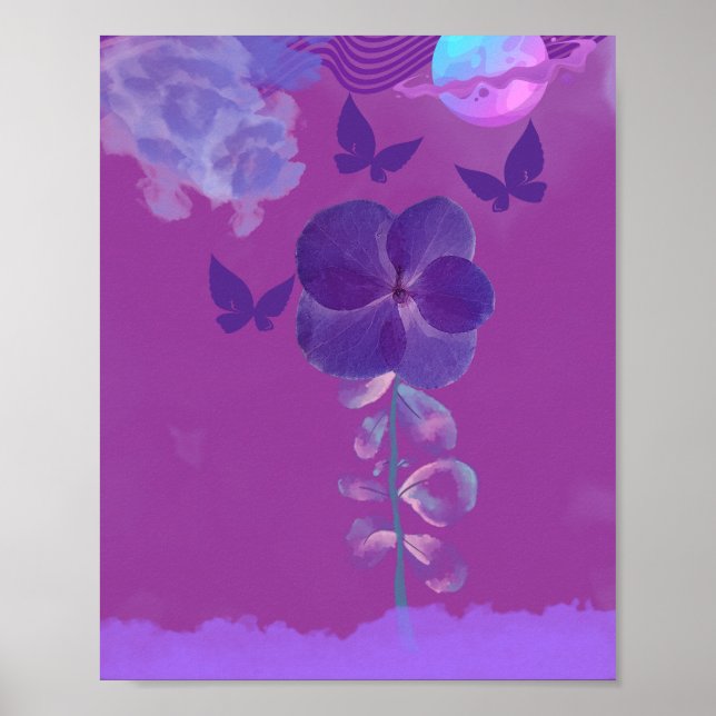 Purple Neon Flowers At Night Poster (Front)