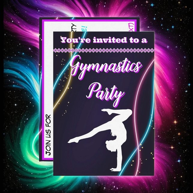 Purple Neon Gymnastics Party Invitation (Creator Uploaded)