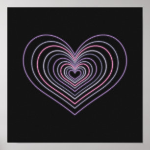 Purple Neon Heart Wall Art Poster