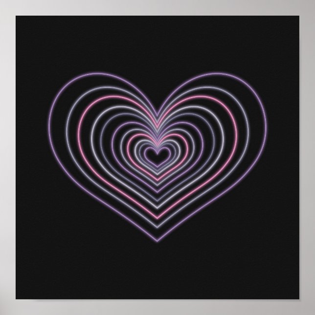 Purple Neon Heart Wall Art Poster (Front)