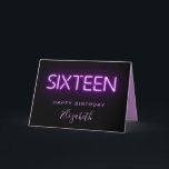 Purple Neon Lights Personalised 16th Birthday Card<br><div class="desc">Cool modern 16th birthday card with "sixteen" in purple glowing neon lights against a black background. Personalise with her name.</div>