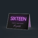 Purple Neon Lights Personalised 16th Birthday Card<br><div class="desc">Cool modern 16th birthday card with "sixteen" in purple glowing neon lights against a black background. Personalise with her name.</div>