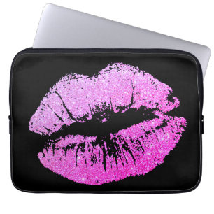 Purple Neon Lips Black Laptop Computer Sleeve