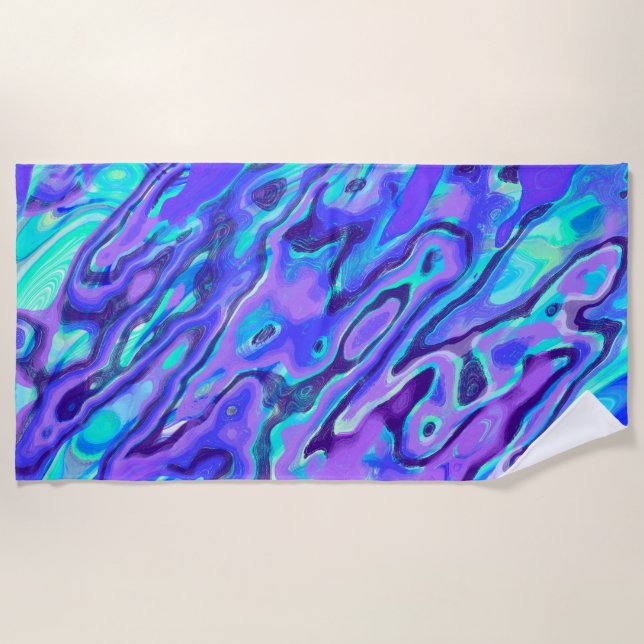 Purple Neon Marble Texture Abstract Liquid Paint Beach Towel (Front)