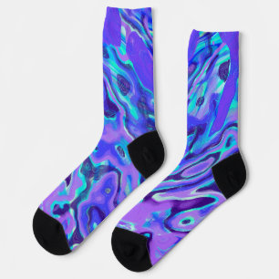 Purple Neon Marble Texture Abstract Liquid Paint Socks