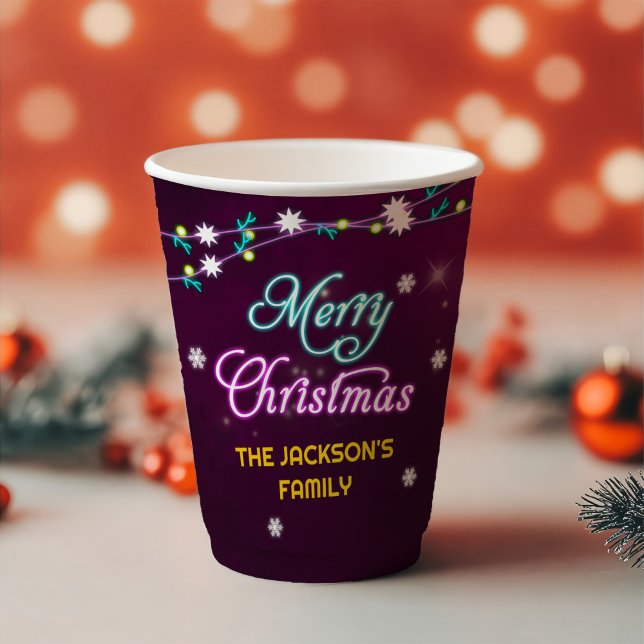 Purple Neon Modern Holiday Christmas Party Paper Cups (Creator Uploaded)