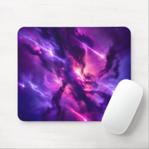 Purple Neon Nebula Gamer Space Setup Mouse Pad