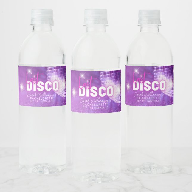 Purple Neon Pink Last Disco Bachelorette Party  Water Bottle Label (Bottles)