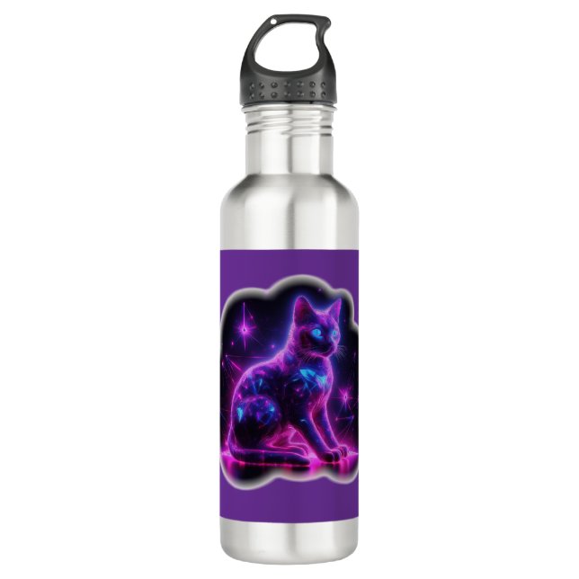 Purple Neon Siamese Cat With Blue Eyes & Starburst 710 Ml Water Bottle (Front)