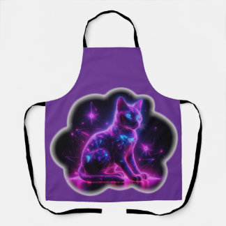 Purple Neon Siamese Cat With Blue Eyes & Starburst Apron