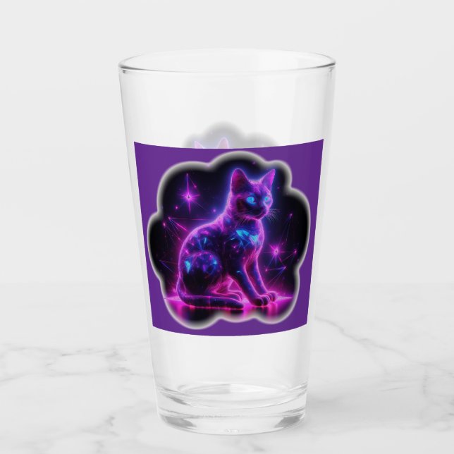 Purple Neon Siamese Cat With Blue Eyes & Starburst Glass (Front)