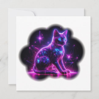 Purple Neon Siamese Cat With Blue Eyes & Starburst Invitation