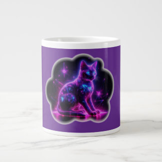 Purple Neon Siamese Cat With Blue Eyes & Starburst Large Coffee Mug