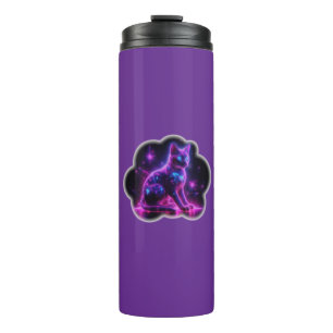 Purple Neon Siamese Cat With Blue Eyes & Starburst Thermal Tumbler