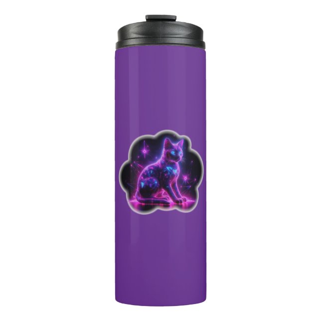 Purple Neon Siamese Cat With Blue Eyes & Starburst Thermal Tumbler (Front)