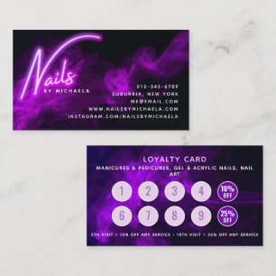 Purple Neon & Smoke Nail Salon Loyalty Card