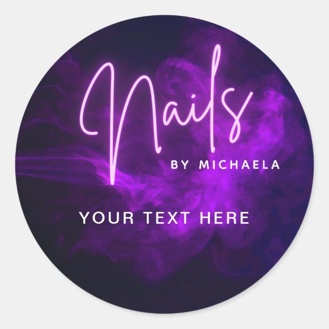 Purple Neon & Smoke Nail Salon/Technician Classic Round Sticker (Front)