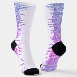 Purple Neon Sparkly Drips White Socks