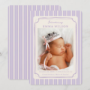 Purple Newborn Birth Photo Baby Girl Announcement