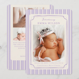 Purple Newborn Photo Collage Baby Birth Announcement