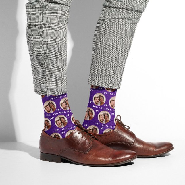 Purple Newlyweds Photo Pattern Wedding  Socks (Creator Uploaded)