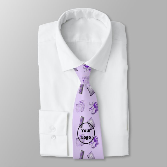 Purple newspaper business pattern tie (Tied)