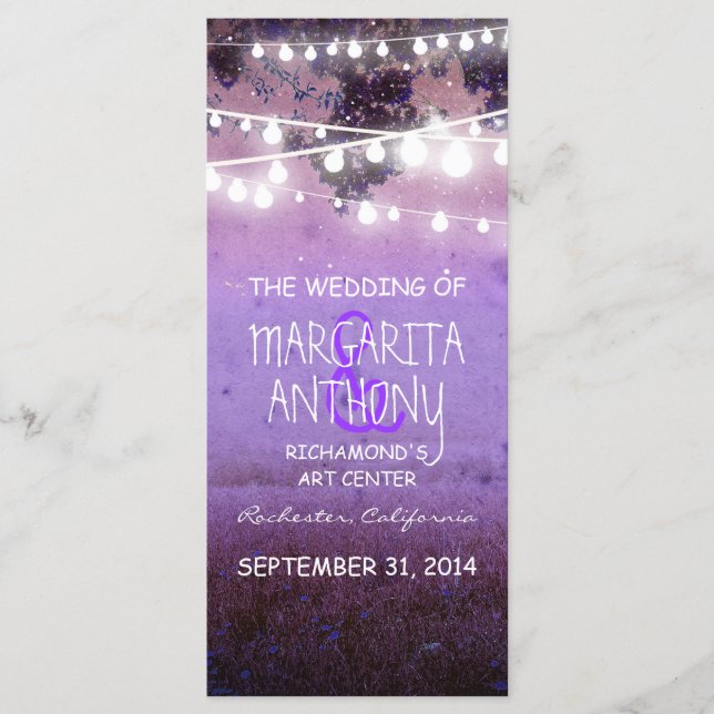 purple night lights wedding program whimsical card (Front)