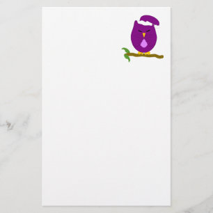 Purple Night Owl Design Stationery