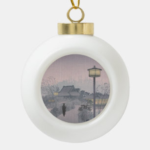 Purple Night Rain Shinobazu Village Feudal Japan Ceramic Ball Christmas Ornament