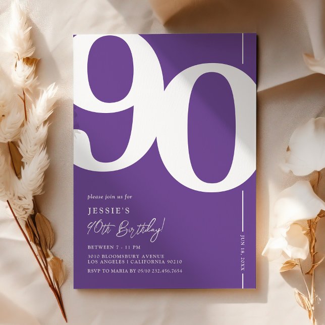 Purple Ninety 90th Birthday Party Invitation (Creator Uploaded)