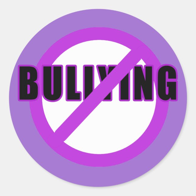 Purple NO BULLYING T-shirts and Buttons Classic Round Sticker (Front)