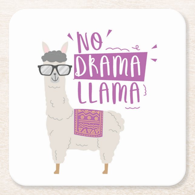 Purple No Drama Llama Square Paper Coaster (Front)