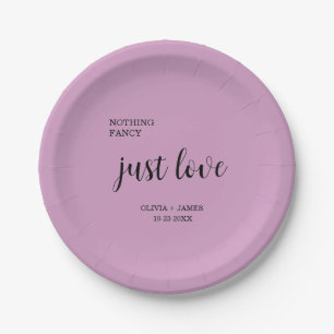 Purple Nothing Fancy Just Love Wedding Paper Plate
