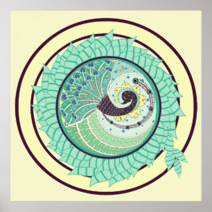 Purple Nouveau Peacock Art Poster