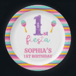 Purple Number Fiesta 1st Birthday Paper Plate<br><div class="desc">Purple Number Fiesta 1st Birthday Paper Plate

Girls fiesta themed first birthday paper plate featuring a colorful striped pattern,  large purple number,  some maracas and some multicolored text.</div>