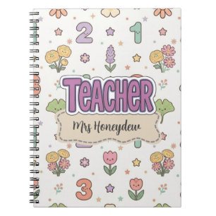 Purple Numbers Teacher School Pattern Notebook
