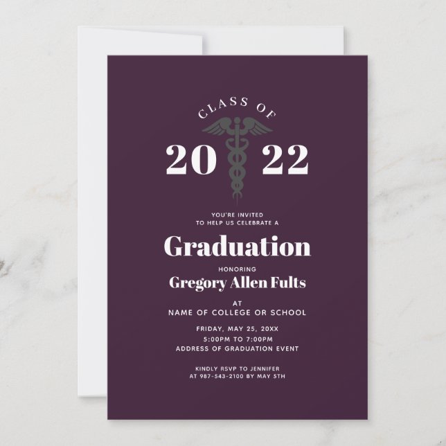 Purple Nurse Graduation 2022 Medical Caduceus Invitation (Front)
