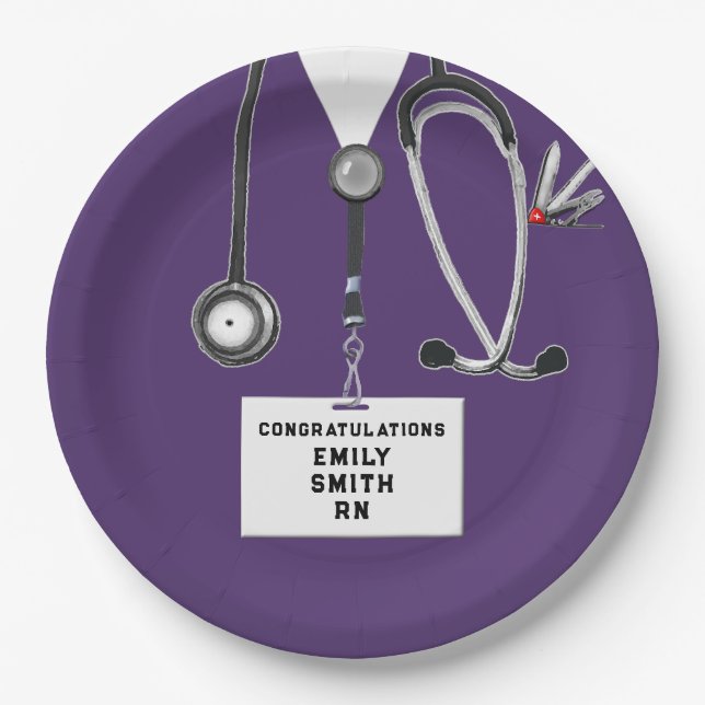 Purple Nurse Graduation Party Paper Plate (Front)