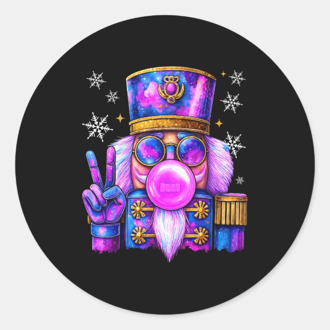 Purple Nutcracker Blowing Bubble Gum Cute Christma Classic Round Sticker (Front)