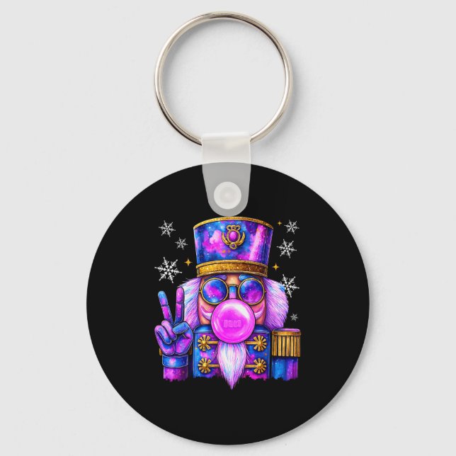 Purple Nutcracker Blowing Bubble Gum Cute Christma Key Ring (Front)