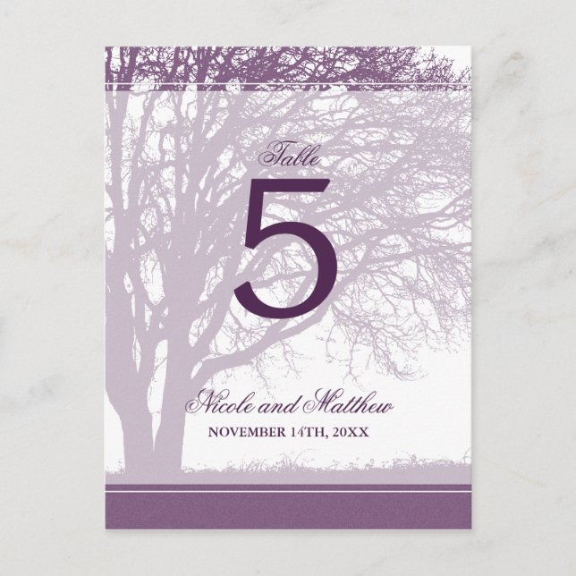 Purple Oak Tree Fall Wedding Table Number Postcard (Front)