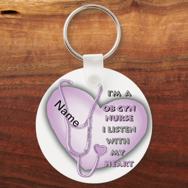 Purple OB Gyn Nurse Premium Round Keychain (Front)