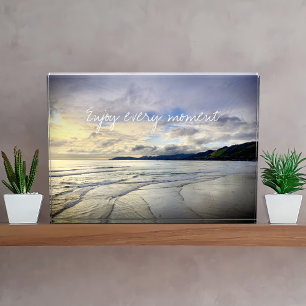 Purple Ocean Beach Sunset Enjoy Every Moment Quote Photo Block