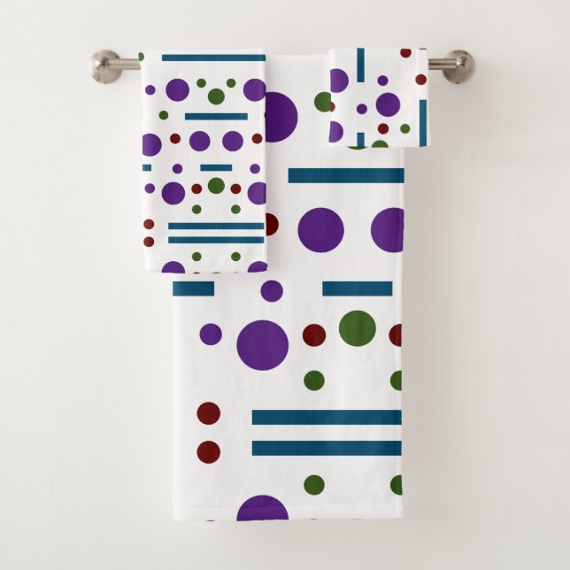 Purple Ocean Blue and Forest green :Dots and lines Bath Towel Set (Insitu)
